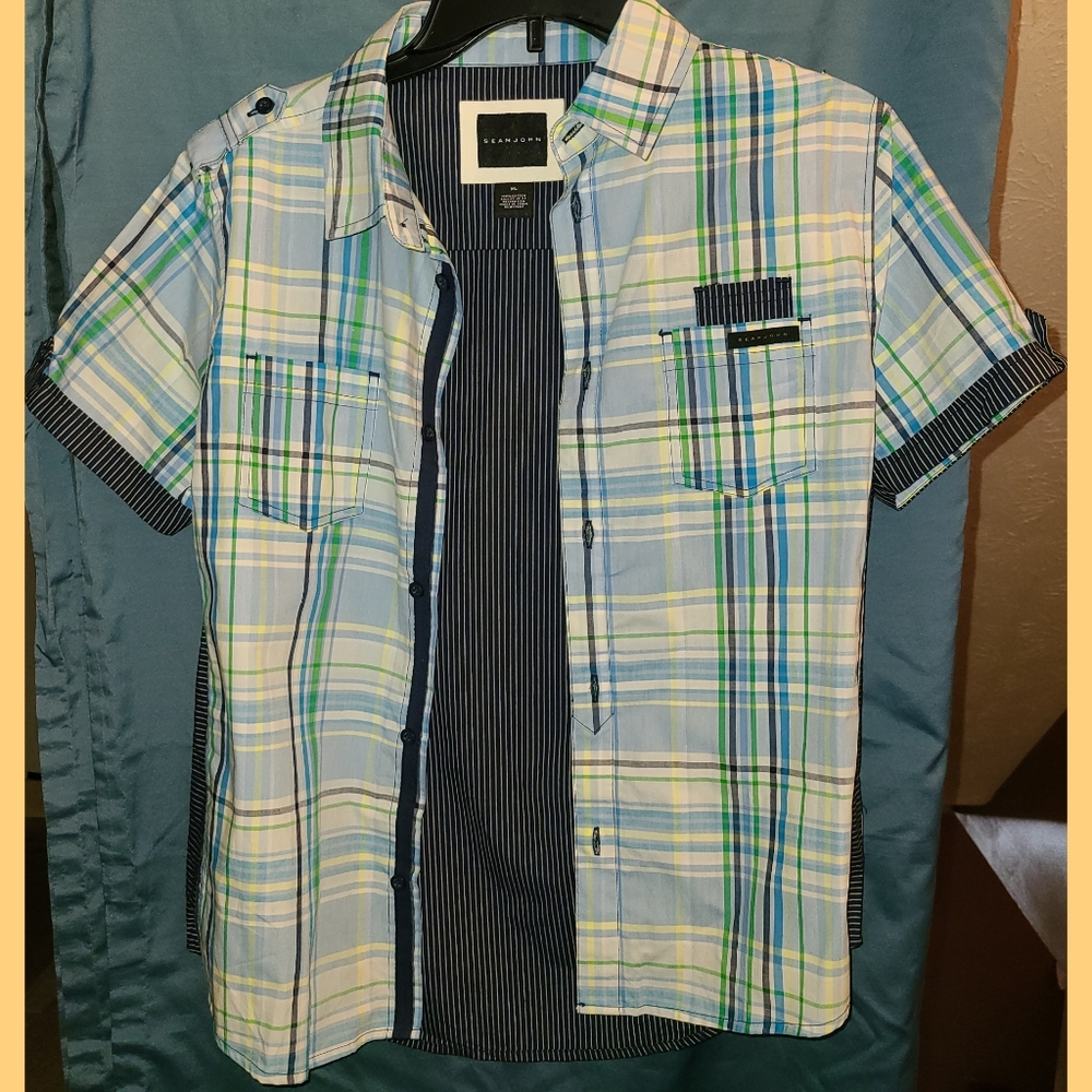 Sean Jean multi color plaid shirt Big Boys XL